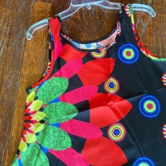 New *GORGEOUS Neon BRIGHT & BLACK Silky Asymmetric Hem CRUISE Resort SUNDRESS -S - Picture 2 of 10